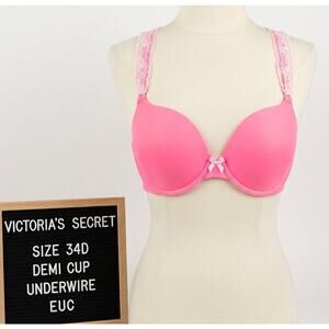 Victoria Secret VS Pink 34D Demi Cup Bra Lace Straps EUC Very Sexy Underwire